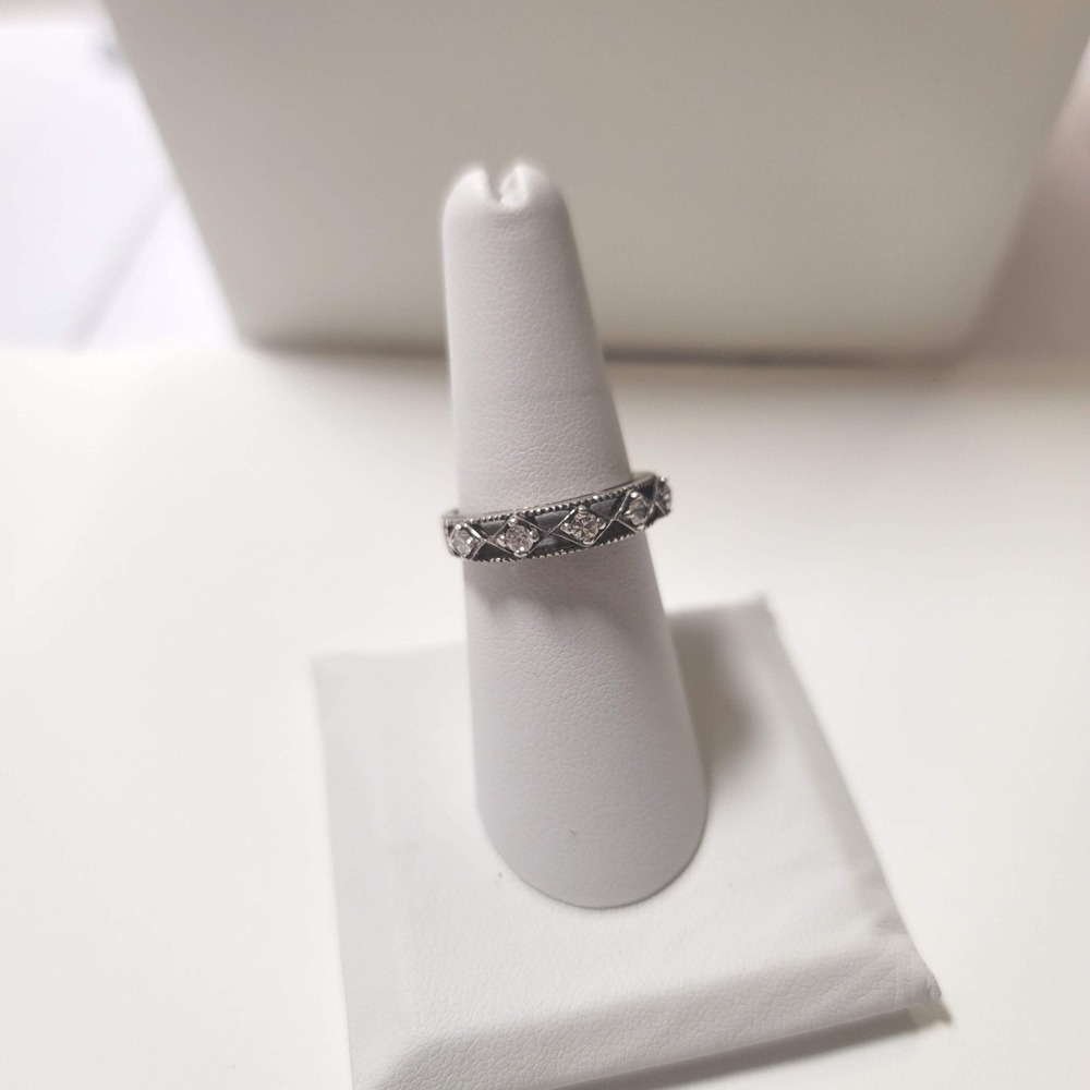 Avon Sterling Silver 925 Diamond Pattern Band Ring Size 7 Vintage Style Milgrain
